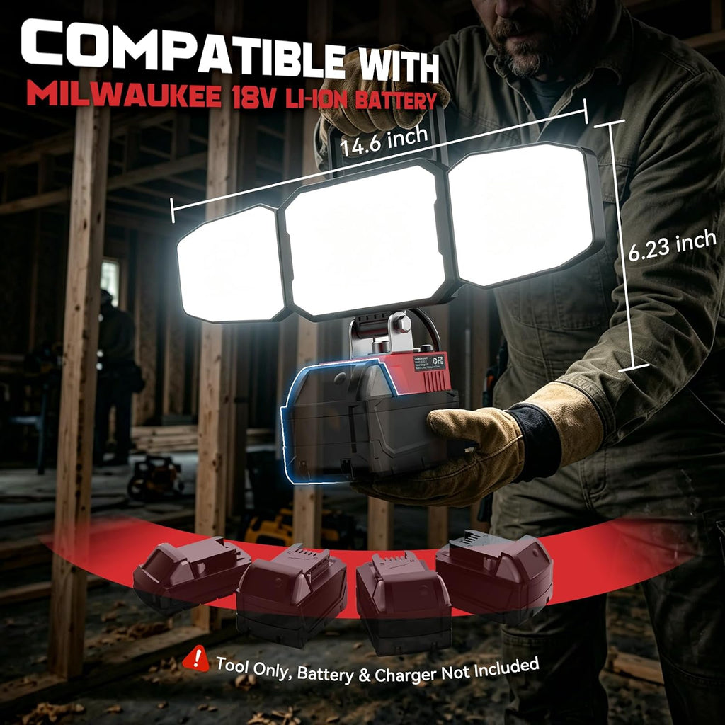 Luz de trabajo LED compatible con batería Milwaukee 18V, 150W 15000LM