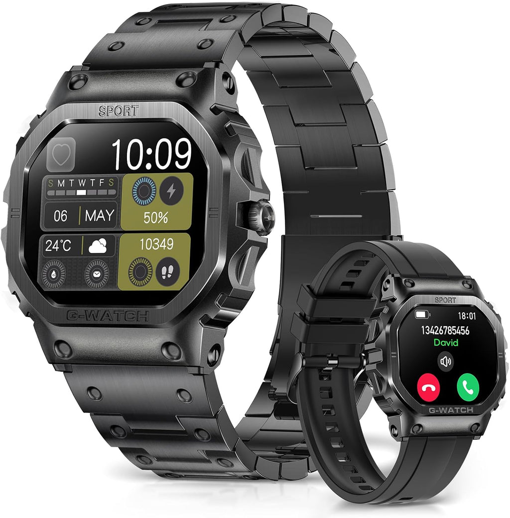 FOSMET Smartwatches para hombres (responder/hacer llamadas), monitor de frecuencia cardíaca y rastreador de sueño