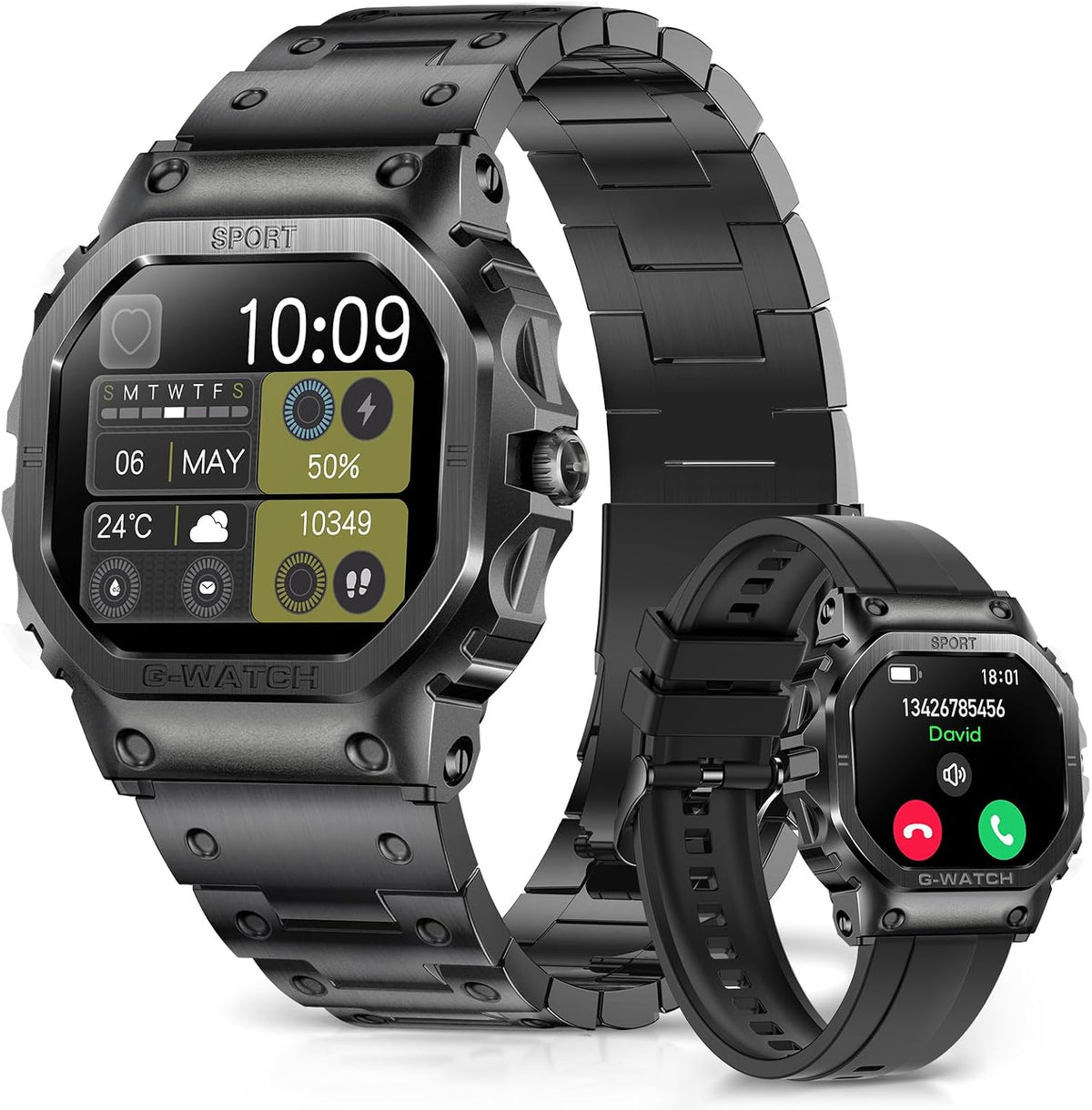 FOSMET Smartwatches para hombres (responder/hacer llamadas), monitor de frecuencia cardíaca y rastreador de sueño