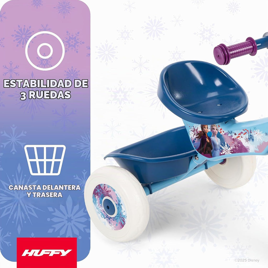 Huffy Triciciclo de Disney Frozen 2 para niñas, ideal para mayores de 3 años, Anna, Elsa y Olaf, contenedores de almacenamiento para aperitivos o juguetes, resistente y duradero, seguro para niños
