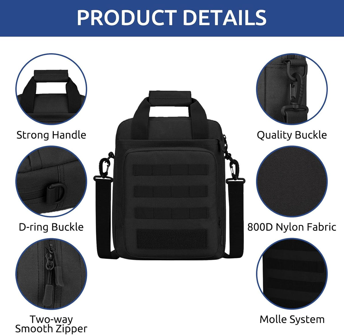 Bolsa de Mensajero Táctica ZHIERNA, Maletín Táctico para Laptop de Alta Resistencia con MOLLE, Bolso de Hombro para Hombre (Incluye Parche)