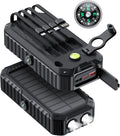 Cargador solar de 40000 mAh, 4 cables integrados y manivela, cargador portátil de 22.5 W, Negro