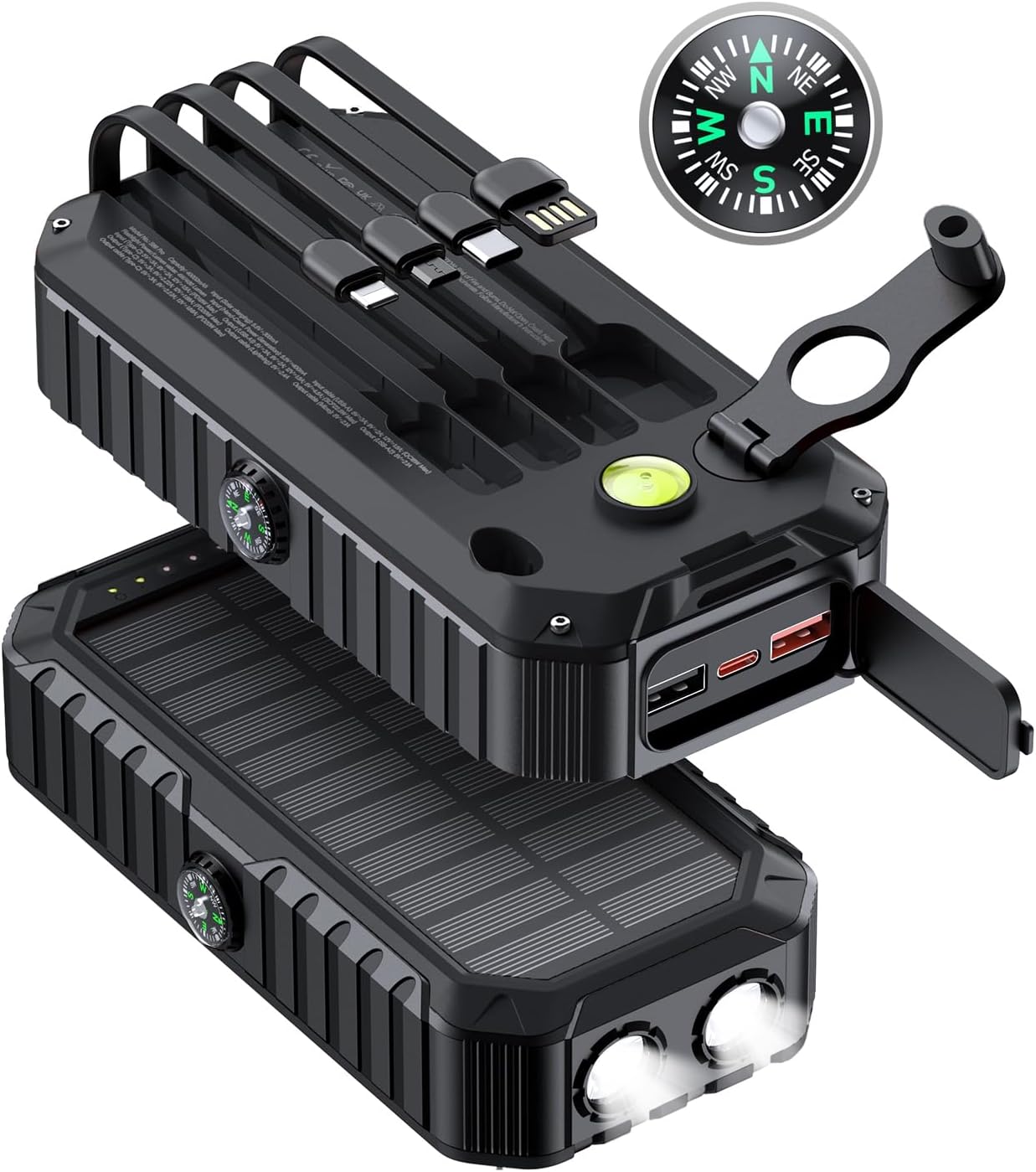 QiSa Cargador solar de 40000 mAh, 4 cables integrados y manivela, c...