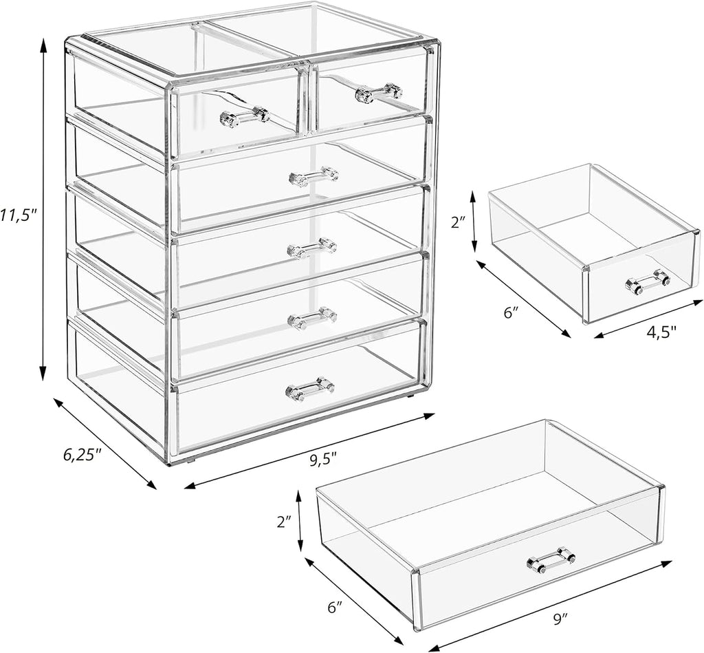 Sorbus Organizador de maquillaje de 6 cajones con cajones pequeños y anchos