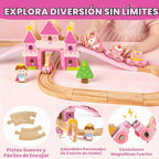 Juego de tren de madera para niñas, juego de tren de castillo de