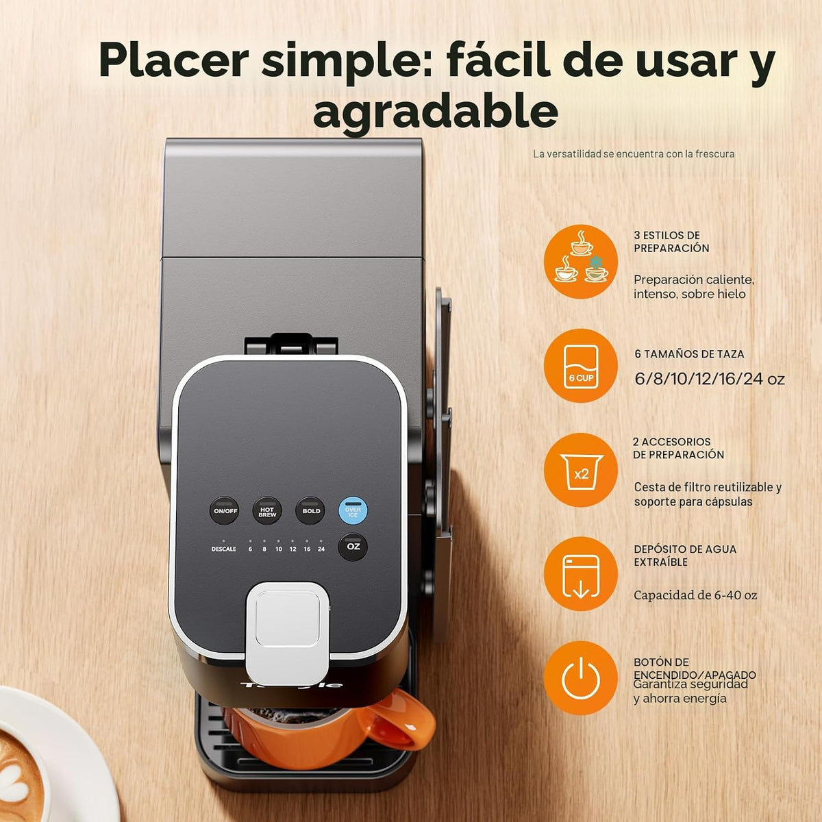 Tastyle - Cafetera caliente y helada con soporte magnético para cápsulas K-Pod, se adapta a tazas de 7.3 pulgadas