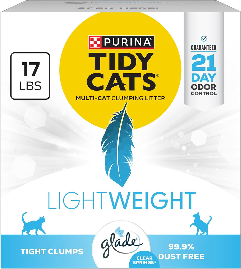 Purina Tidy Cats - Arena para gatos ligera con Glade Clear Springs, aglutinante, bajo polvo, perfumada, caja de 17 libras