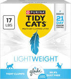 Purina Tidy Cats - Arena para gatos ligera con Glade Clear Springs, aglutinante, bajo polvo, perfumada, caja de 17 libras