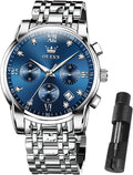 OLEVS Relojes de Oro para Hombres Reloj de Pulsera de Lujo a Prueba de Agua Gran Cara Elegante Acero Inoxidable Analógico Cuarzo Fecha Cronógrafo Luminoso Lectura Fácil Relojes de Negocios Regalos para Hombres Graduación