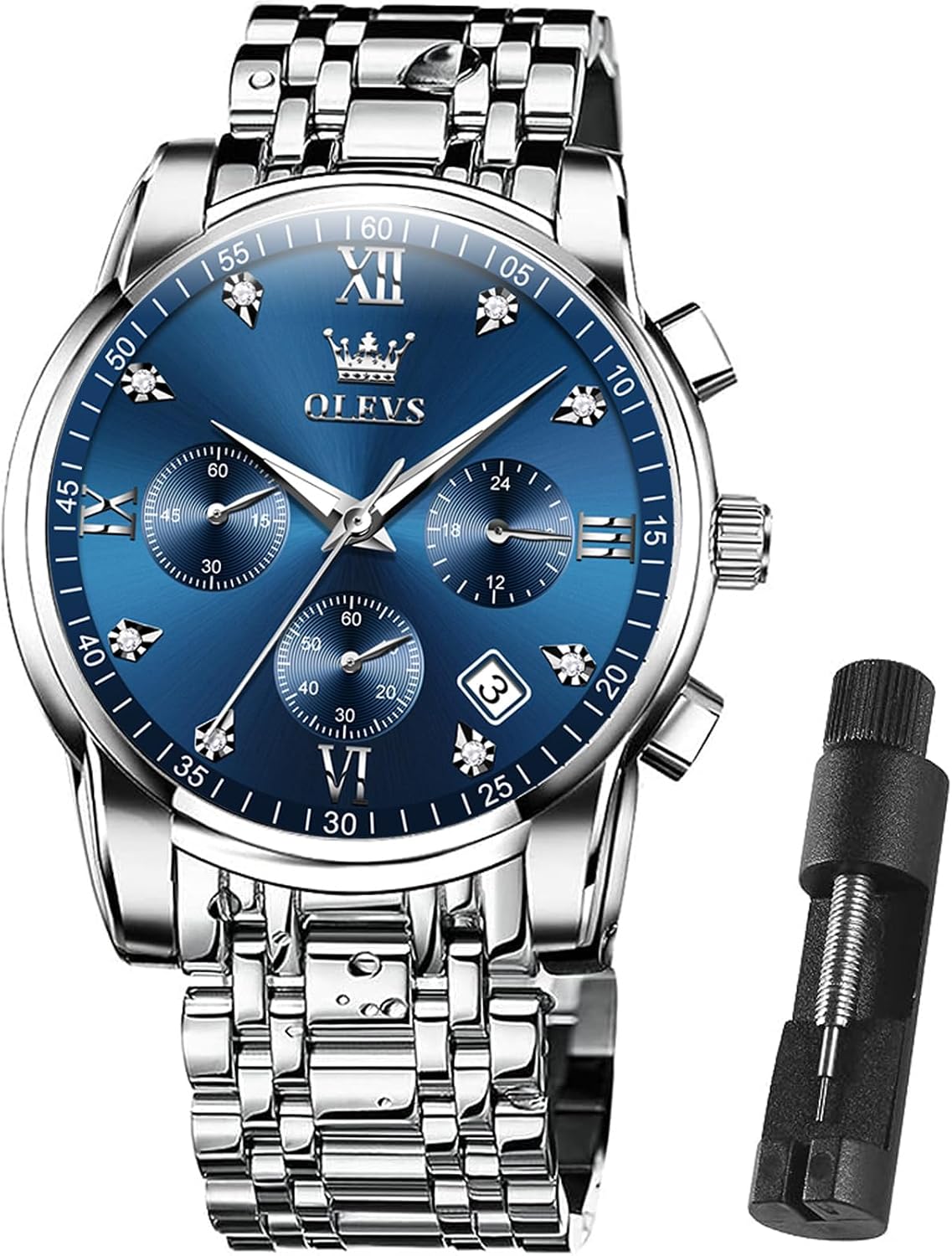 OLEVS Relojes de Oro para Hombres Reloj de Pulsera de Lujo a Prueba de Agua Gran Cara Elegante Acero Inoxidable Analógico Cuarzo Fecha Cronógrafo Luminoso Lectura Fácil Relojes de Negocios Regalos para Hombres Graduación