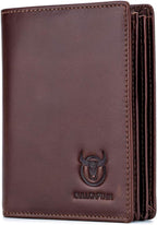 BULLCAPTAIN Cartera de cuero genuino plegable de gran capacidad para hombres con 15 ranuras para tarjetas QB-027