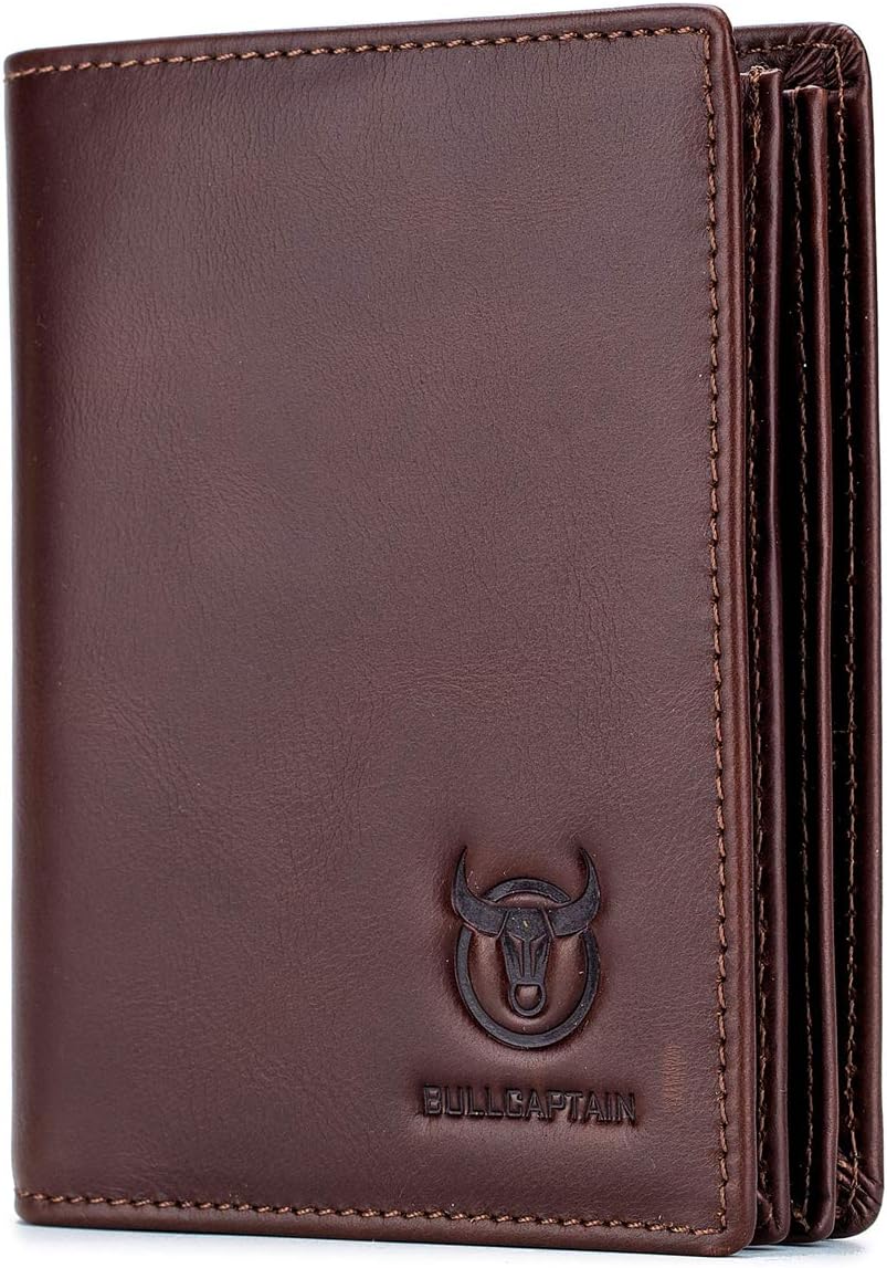 BULLCAPTAIN Cartera de cuero genuino plegable de gran capacidad para hombres con 15 ranuras para tarjetas QB-027