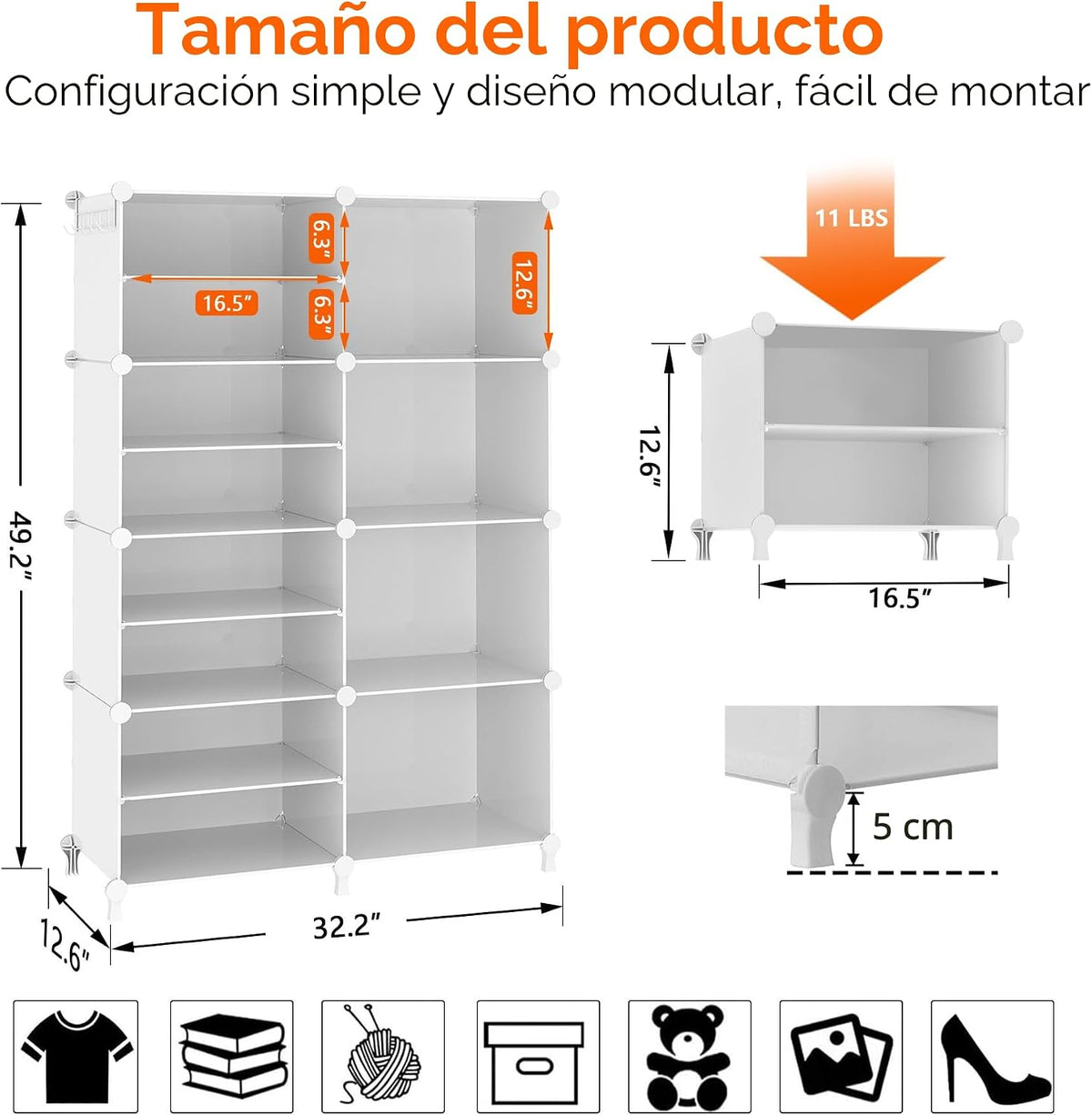 AWTATOS Organizador de armario con 8 estantes de almacenamiento, color blanco