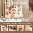 Espejo de tocador con aumento 2X/3X/10X con iluminación, espejo de maquillaje plegable trifold