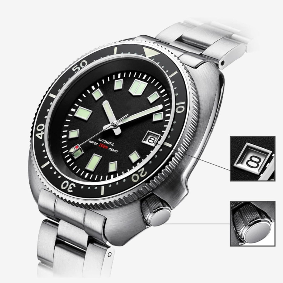 ADDIESDIVE Reloj de buceo automático para hombre H8 Reloj de pulsera de acero inoxidable mecánico NH35A/8215 Dial limpio zafiro sintético estéril sin logotipo