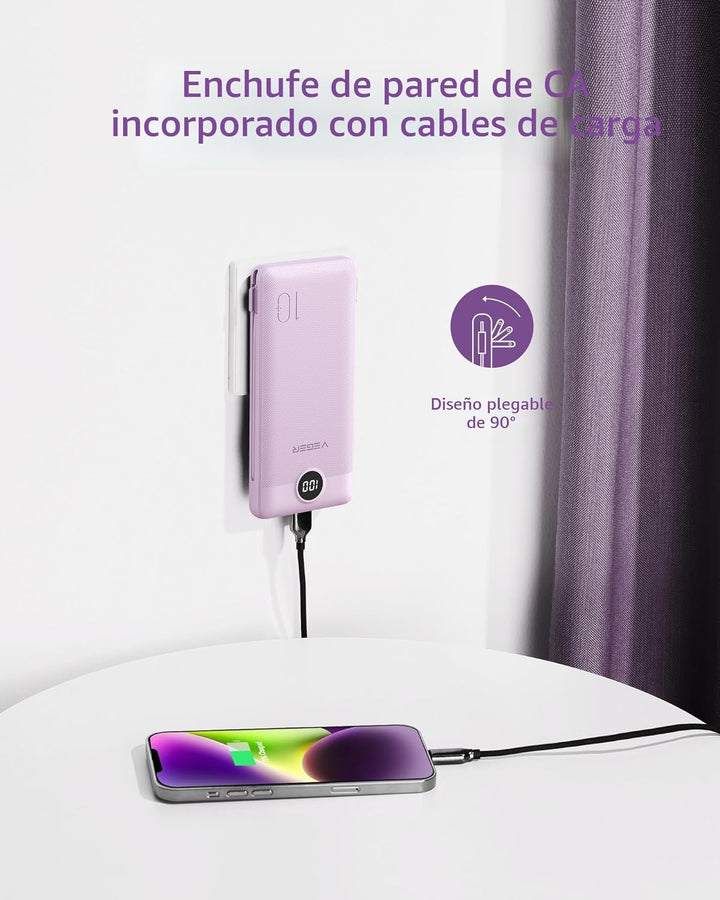 VEGER - Cargador portátil de iPhone, cables integrados de carga ráp...