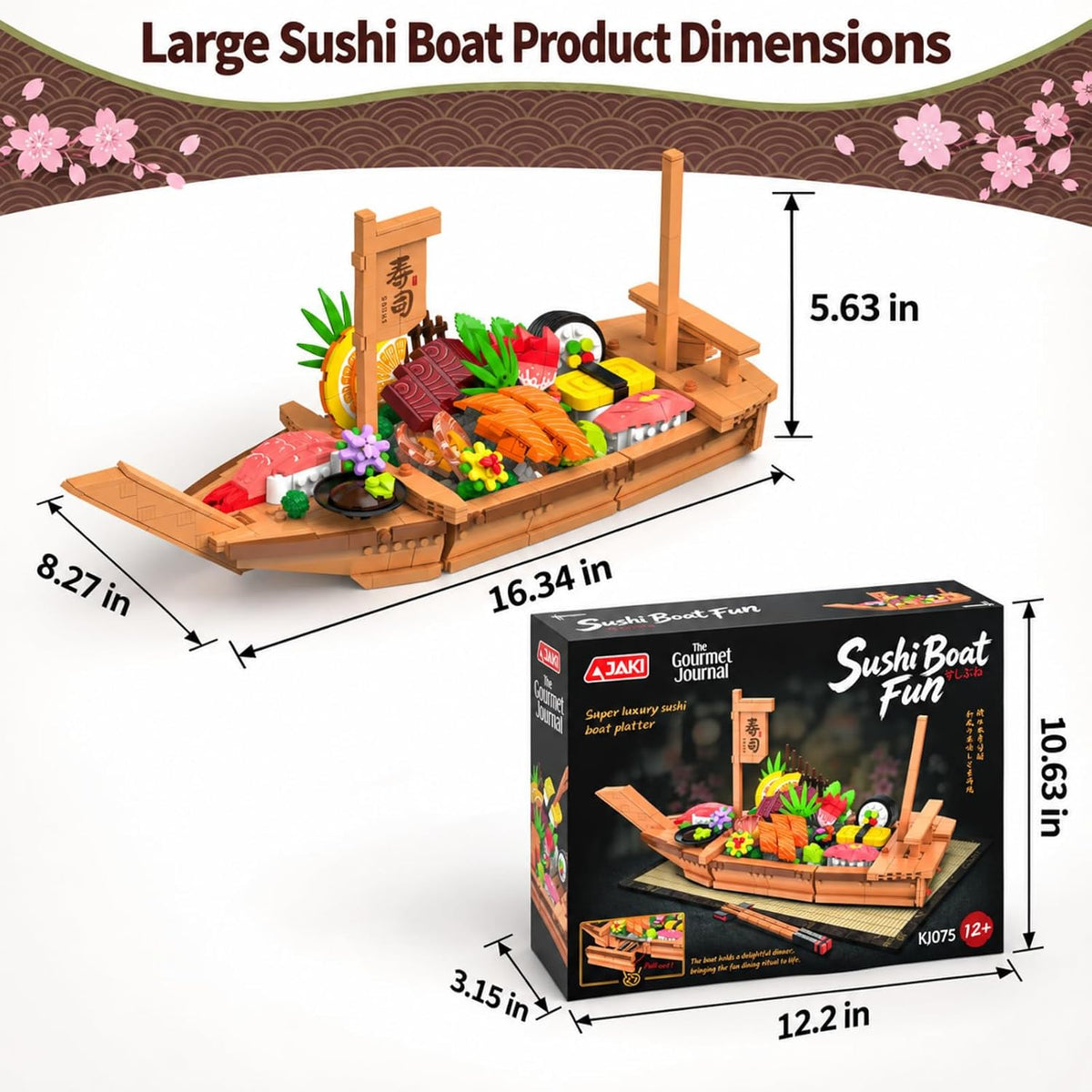Juego de bloques de construcción de barco de sushi japonés grande