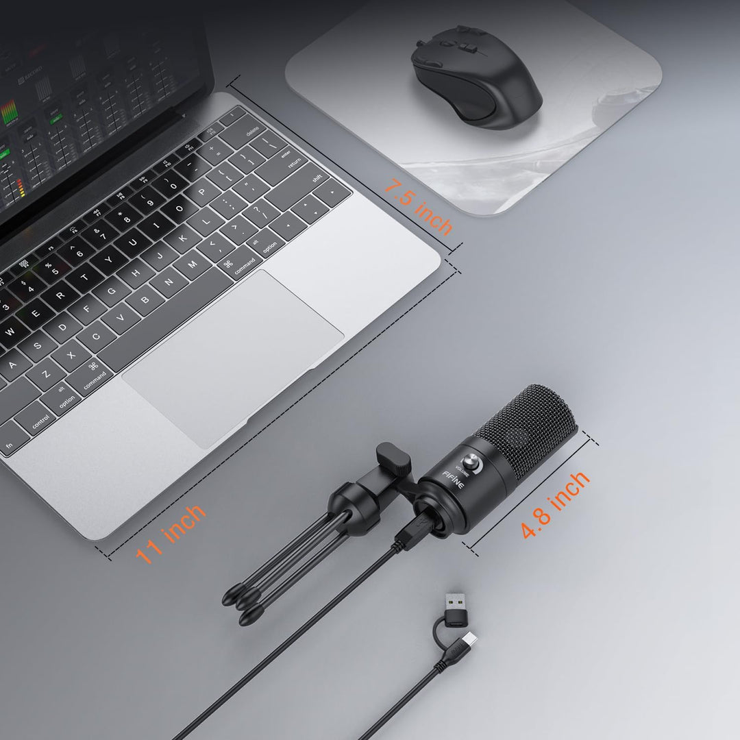 FIFINE Micrófono USB, Micrófono de condensador de metal para grabar...