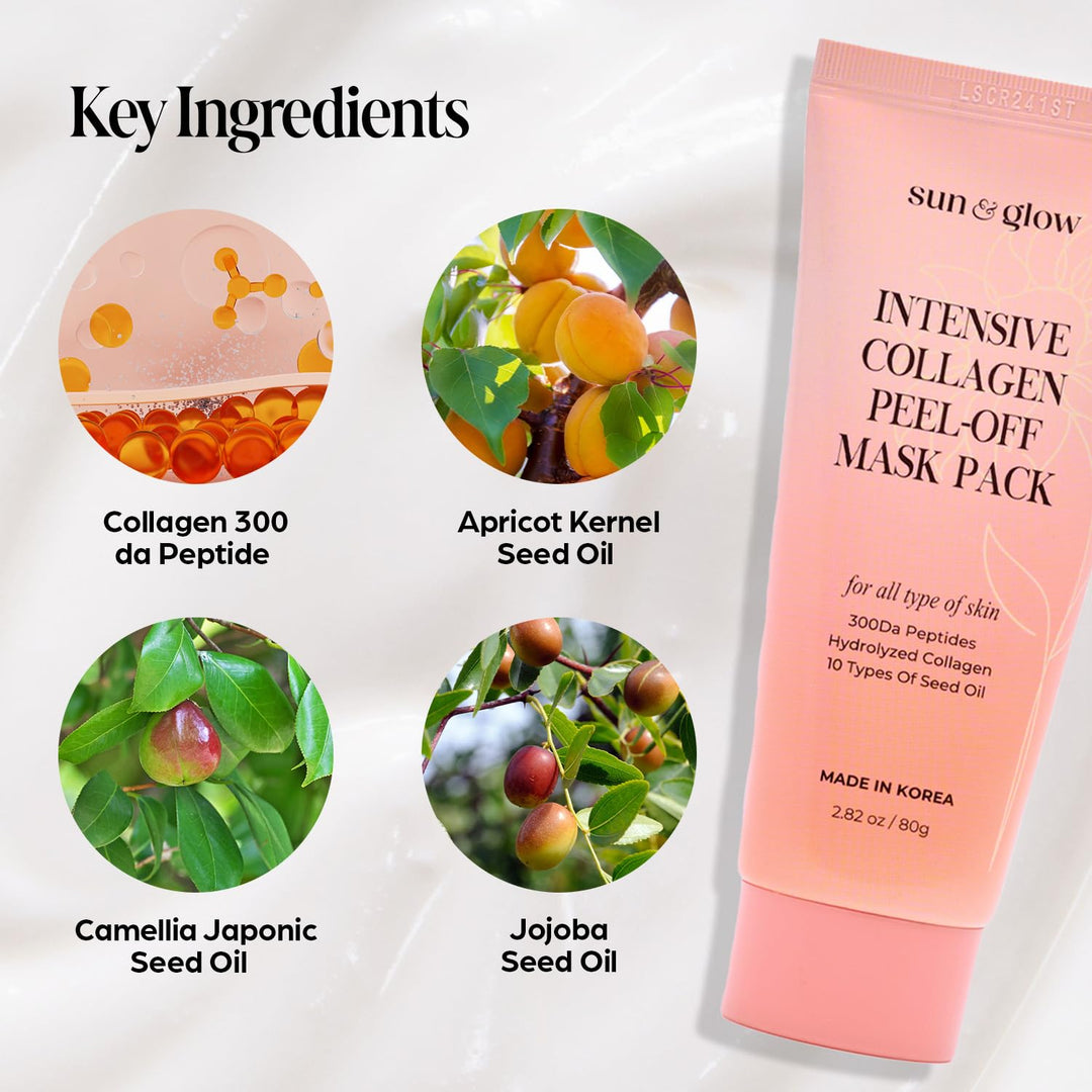 SUN &amp; GLOW Paquete de mascarilla de colágeno intensivo Peel-Off...