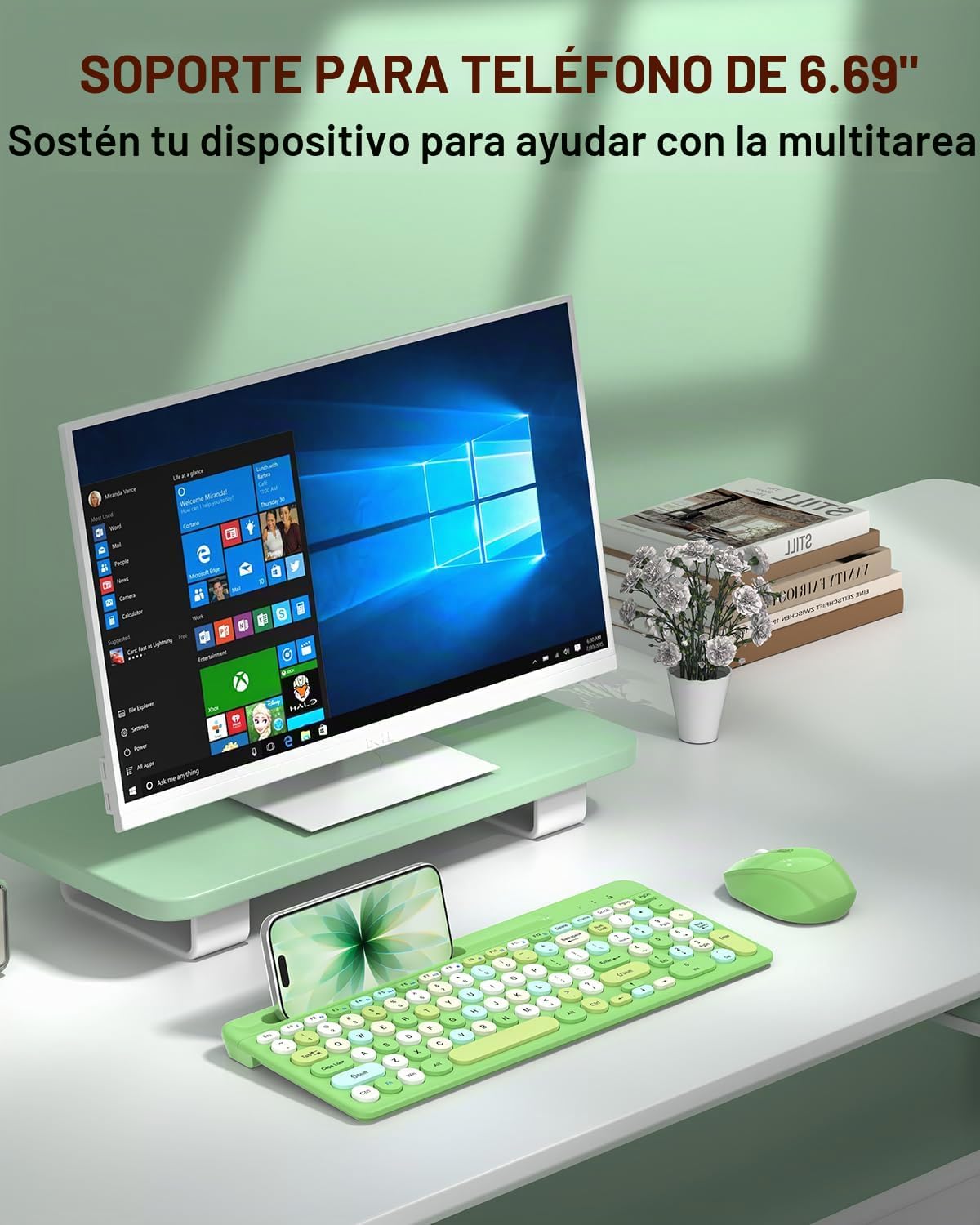 Colorido combo de teclado y mouse inalámbricos, teclas redondas, te...
