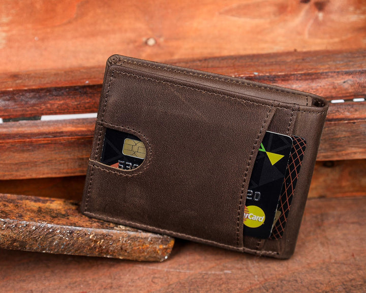 DK86 Cartera para hombres Slim Rfid Bifold Cuero Genuino 2 ID Venta...
