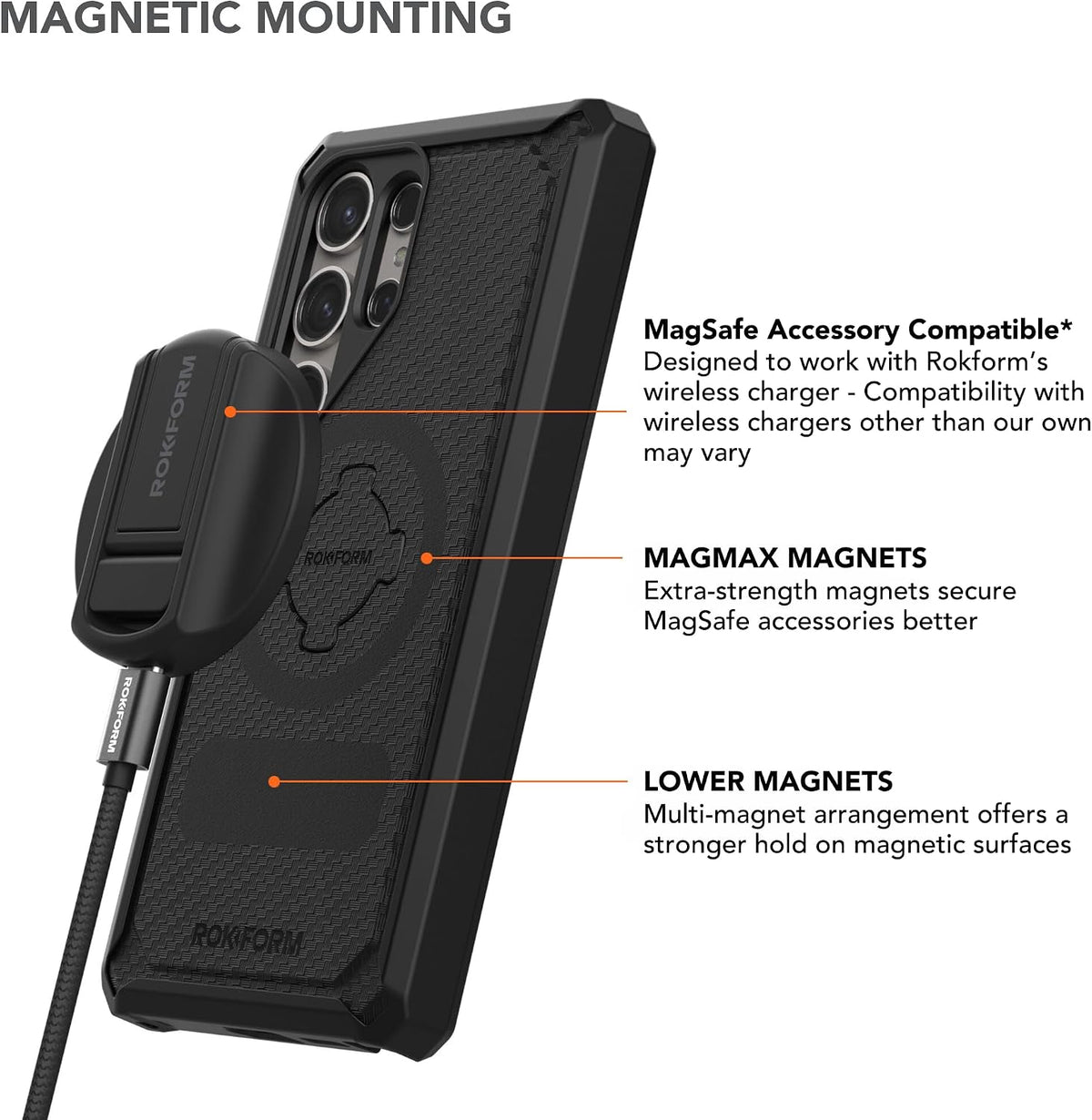 Rokform - Funda ultra resistente para Galaxy S24 + soporte de ventilación magnético doble con agarre súper