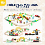 TOY Life Juego de tren de madera con grúa, pista de 60 piezas, niños 3-8