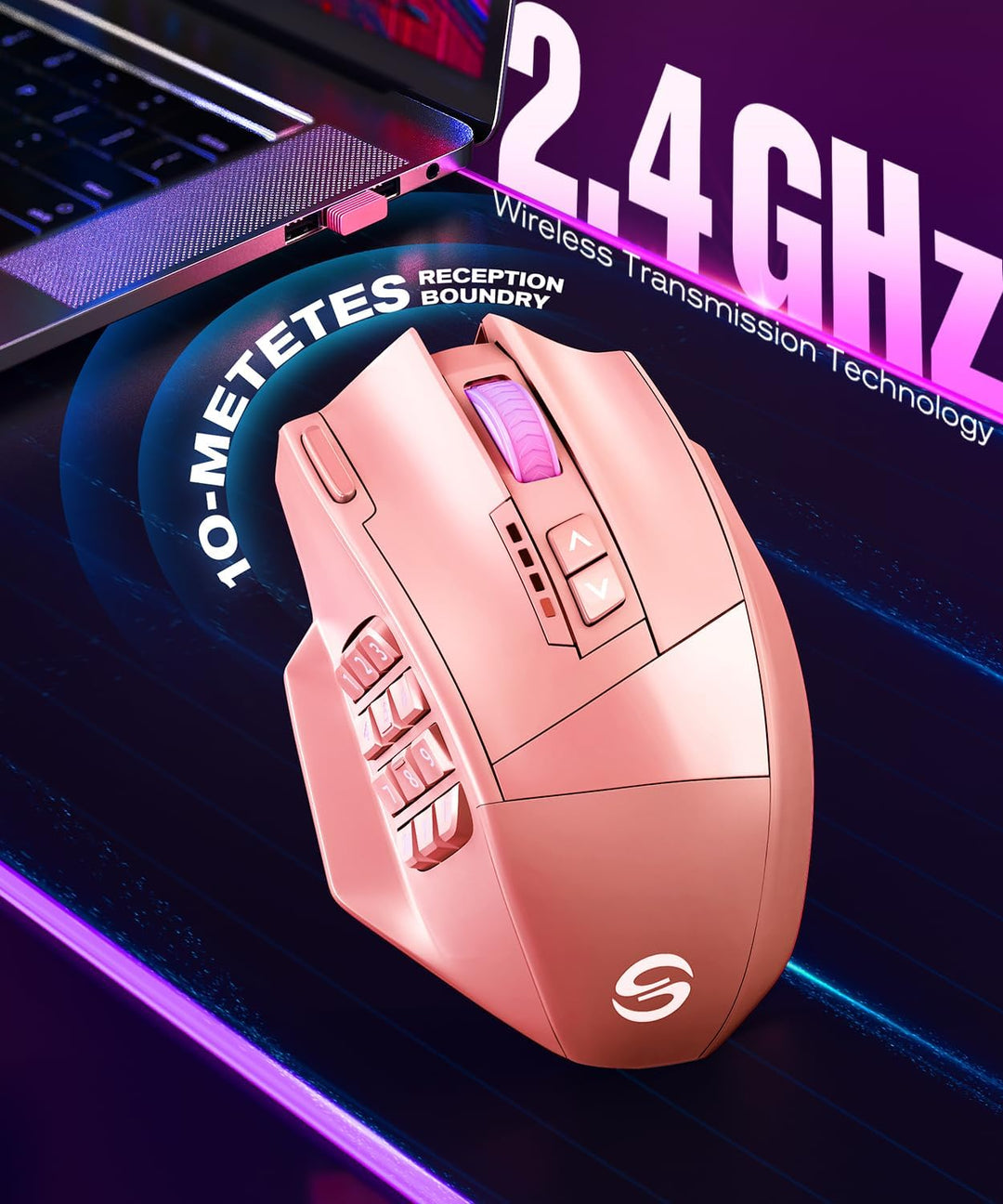 UtechSmart Ratón inalámbrico Venus Pro MMO para juegos, sensor ópti...