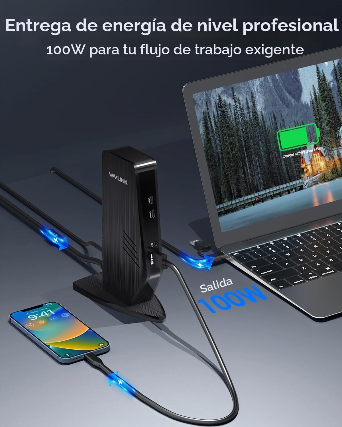 WAVLINK Estación de acoplamiento USB C con monitor doble, estación de acoplamiento Displaylink dual de 5K/4K a 60Hz para Mac M1/M2/M3/M4 o Windows, base para laptop 13 en 1 con 2X HDMI, 2X DP, 130WPD