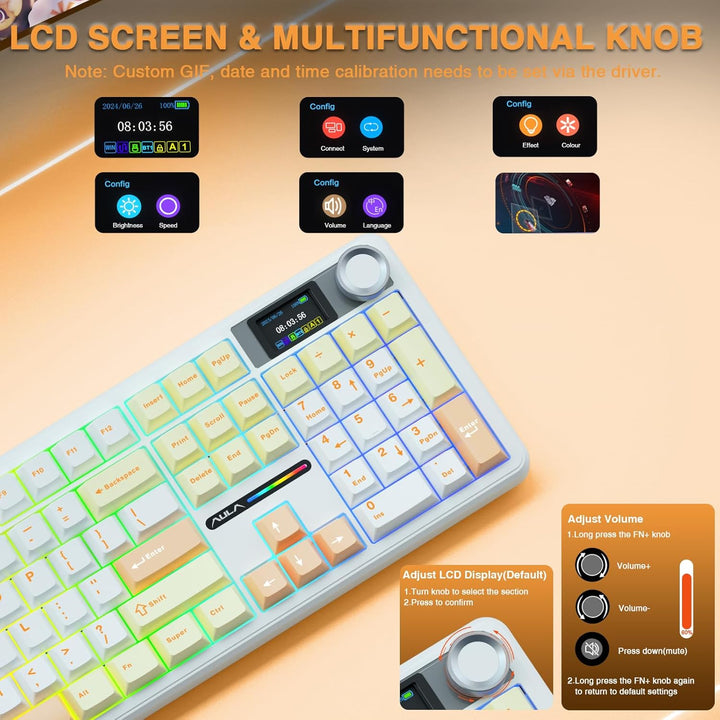 AULA F108 PRO - Teclado mecánico inalámbrico con pantalla y perilla...