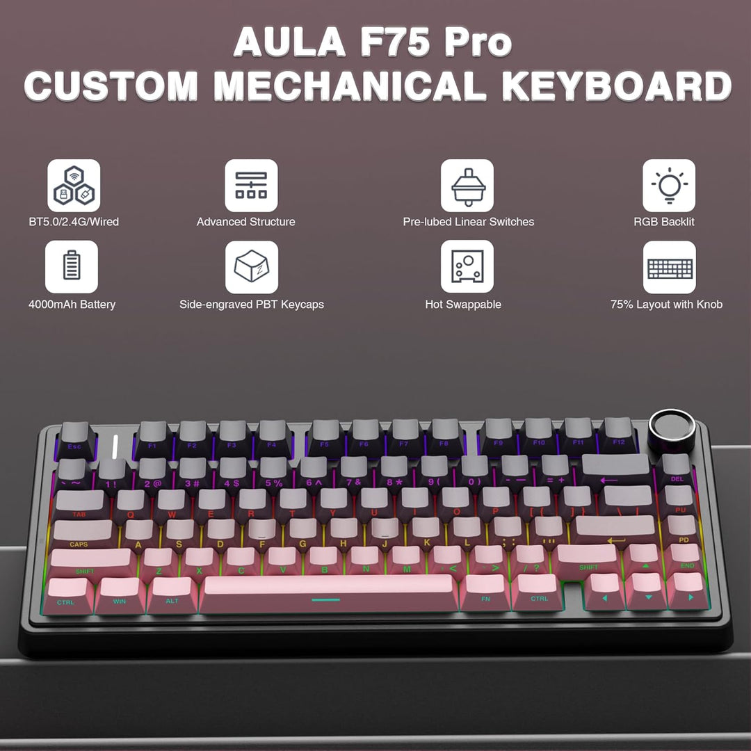 AULA F75 Pro Teclado mecánico inalámbrico, teclado personalizado in...