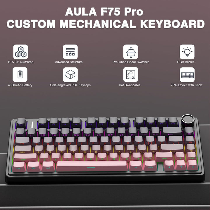 AULA F75 Pro Teclado mecánico inalámbrico, teclado personalizado in...