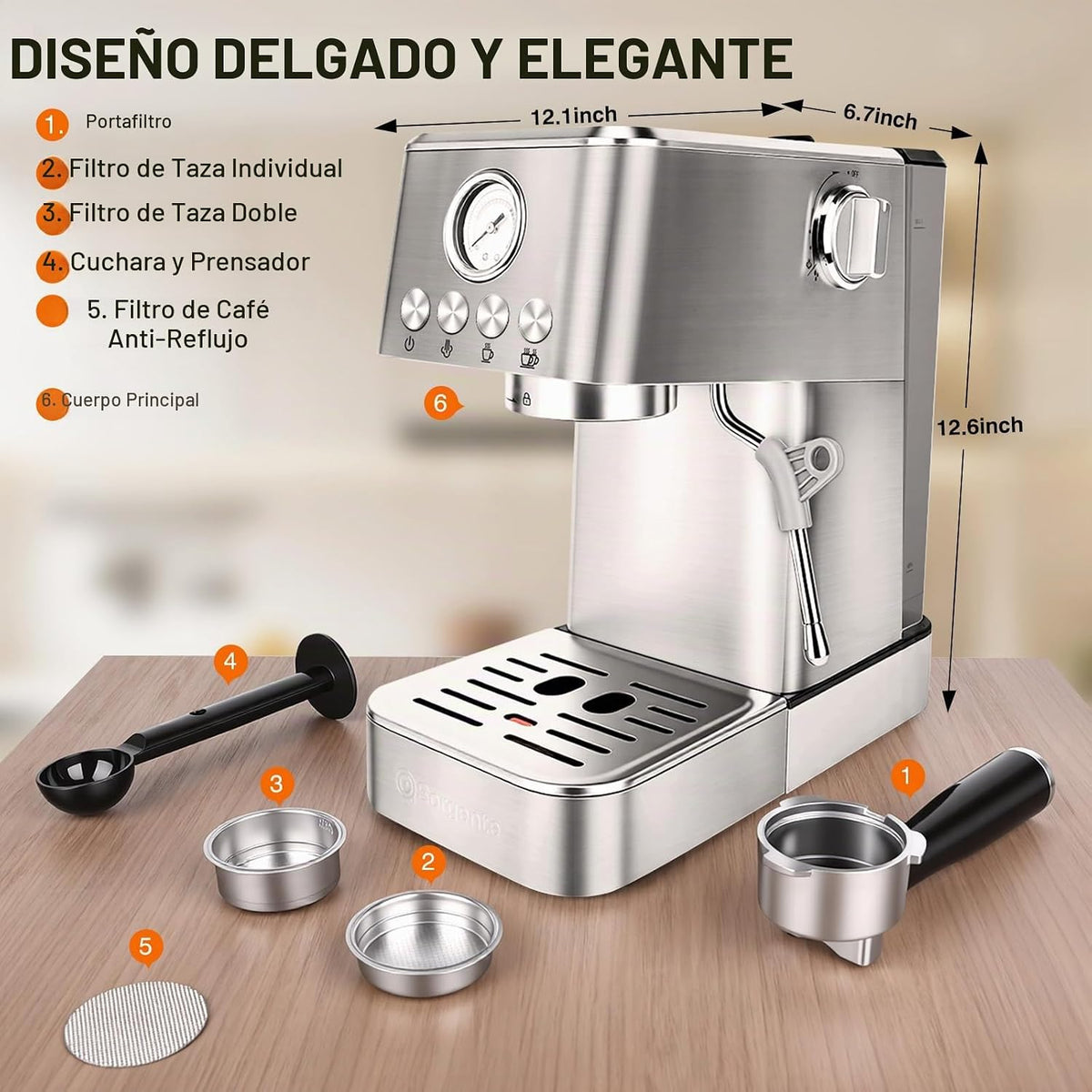 Sorgente Máquina de café expreso de 20 bar con espumador de leche