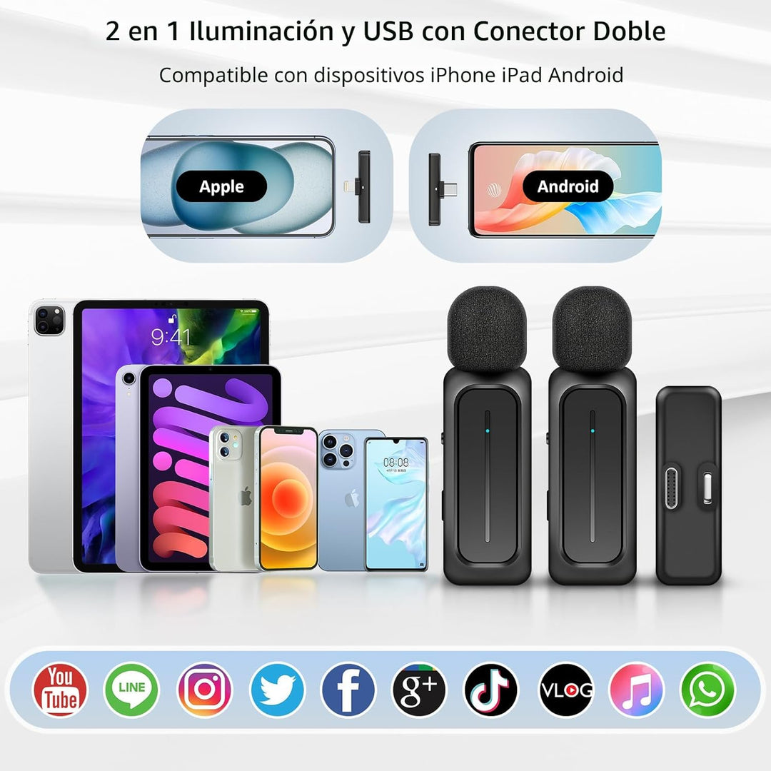 Ecomxia 2 Piezas Micrófono de Solapa Inalámbrico para iPhone iPad A...