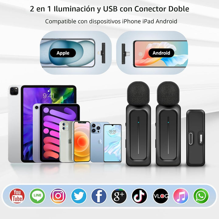 Ecomxia 2 Piezas Micrófono de Solapa Inalámbrico para iPhone iPad A...
