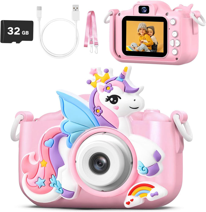 Unicornio - Cámara de juguete para niñas de 3 a 8 años, HD 1080P, c...