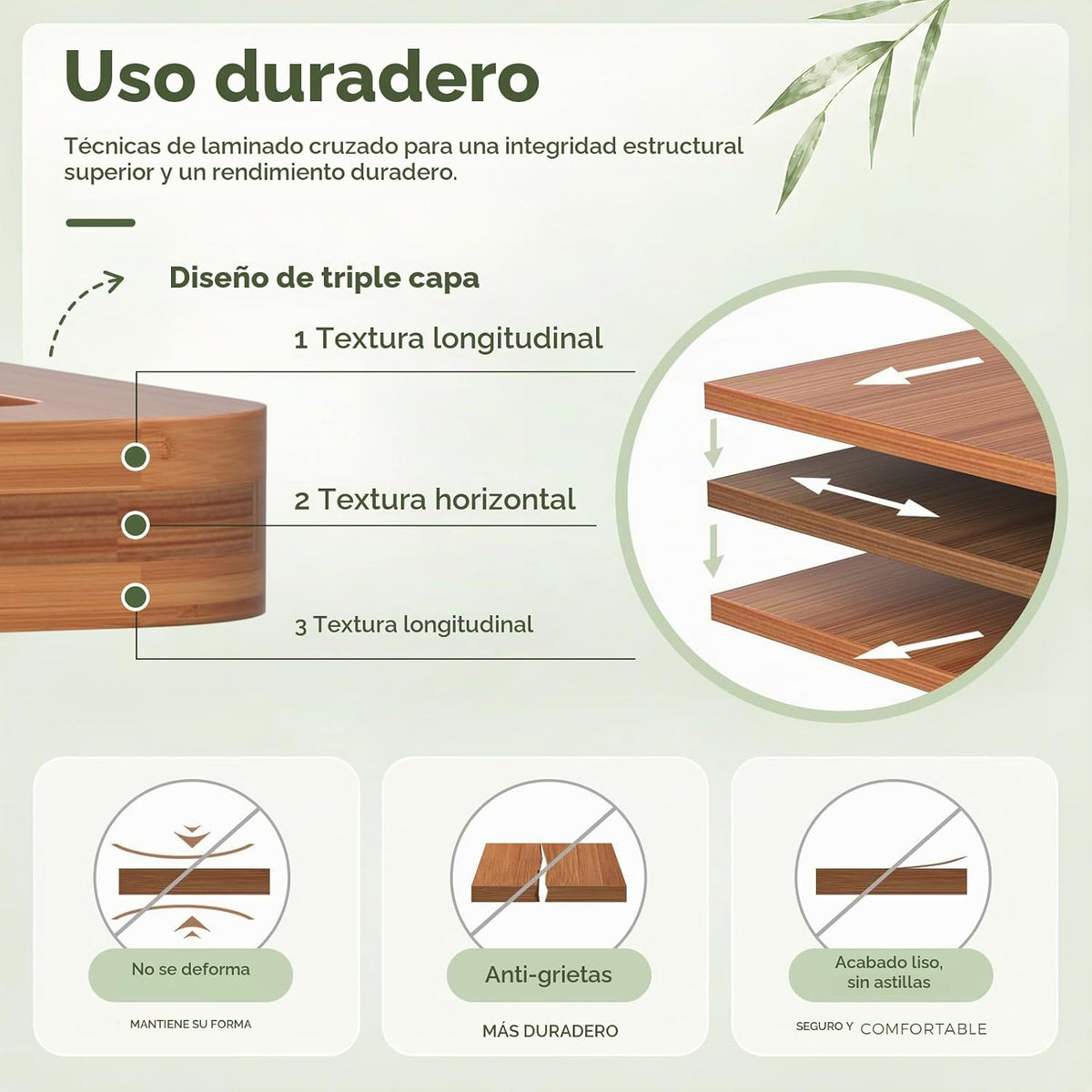 Tabla de cortar de bambú de 3 piezas, juego de tablas de cortar de madera