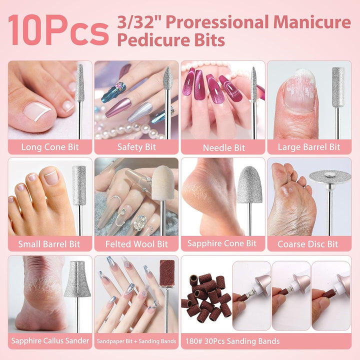 Kit de taladro de uñas eléctrico, taladro de uñas inalámbrico profe...