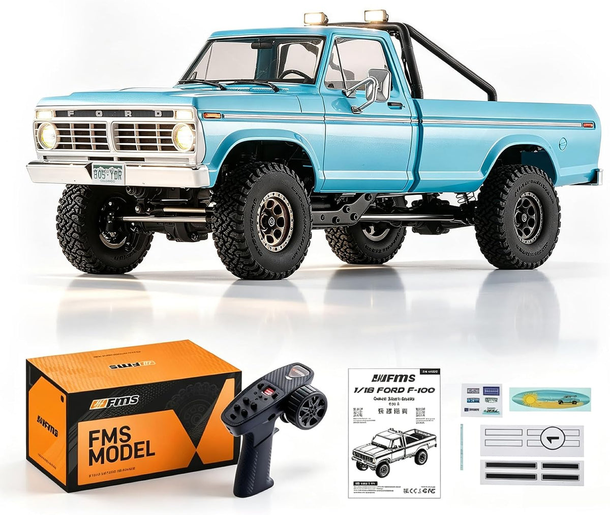 FMS 1/18 FCX18 II Ford F100 RC Rock Crawler, camiones todoterreno 4X4 para