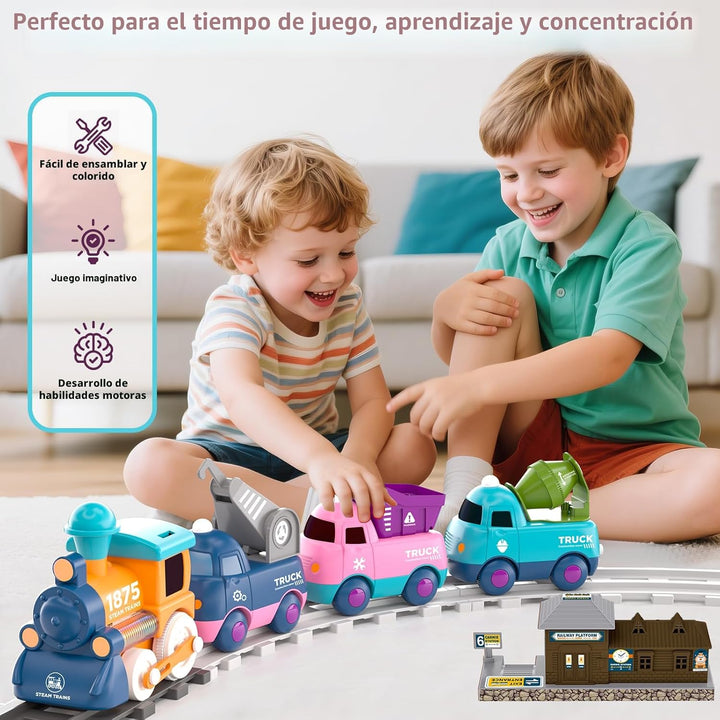 Juego de tren para niños pequeños, juguete de tren eléctrico para n...