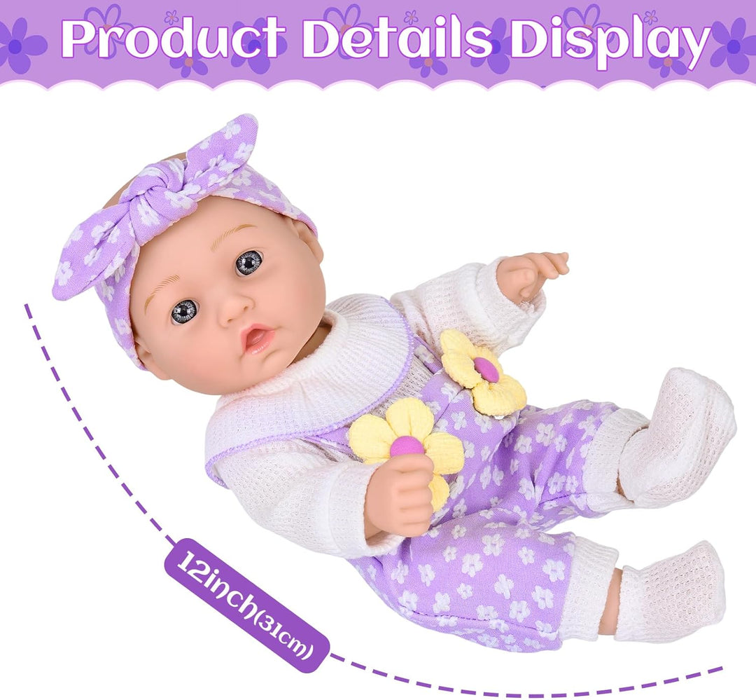 Muñeca de bebé de 12 pulgadas con patrón de flores con portabebés t...