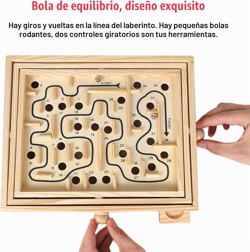 Juego de laberinto de madera, juego de mesa de laberinto de inclinación de bola de mármol, juego de equilibrio de mesa y juguete para niños y adultos