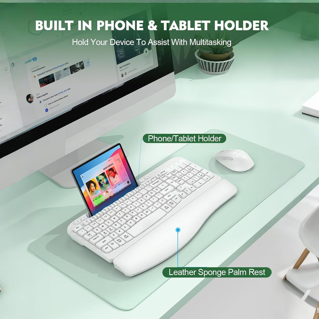 Combinación de teclado y mouse inalámbricos, teclado ergonómico de...