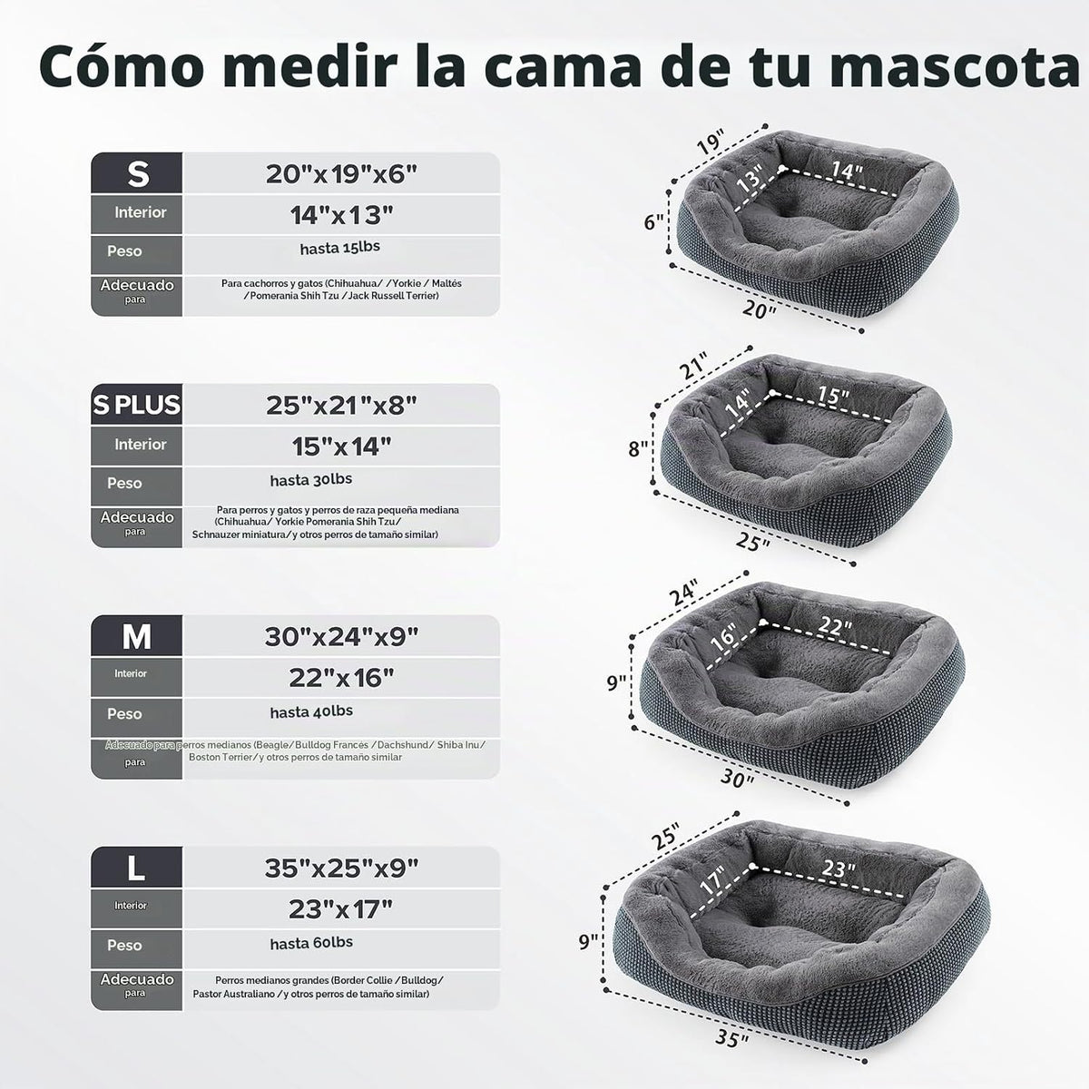 Cama para perros pequeños para perros pequeños, camas para gatos de interior, lavable, cama ortopédica para perros, cama cálida suave y calmante para cachorros, cama duradera para mascotas con parte inferior antideslizante S (20 x 19 x 6 pulgadas)