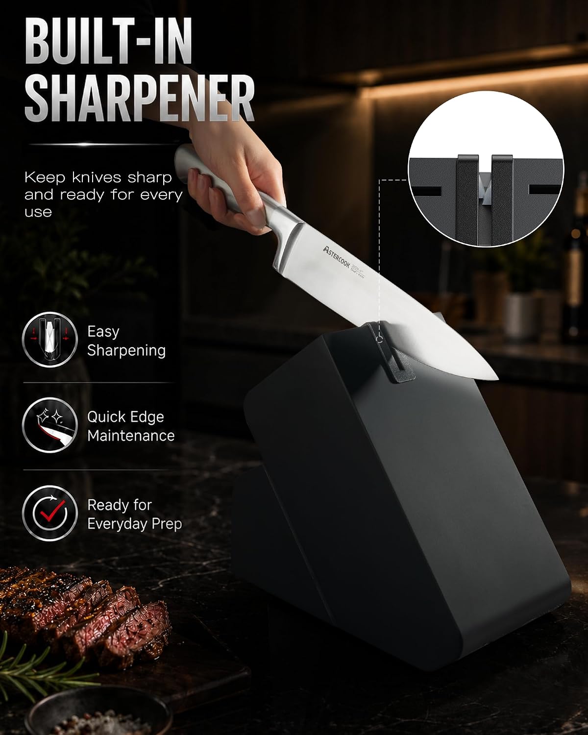Astercook Juego de cuchillos de cocina de acero alemán de 15 piezas
