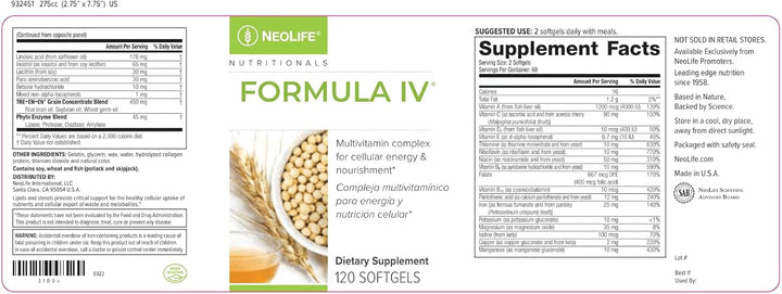 NeoLife - Fórmula IV Softgel - Vitaminas A, C, D, E, Complejo B, Mu...