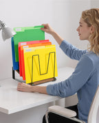 HULISEN Organizador de escritorio inclinado para archivos, soporte de carpetas de escritorio de 5 secciones