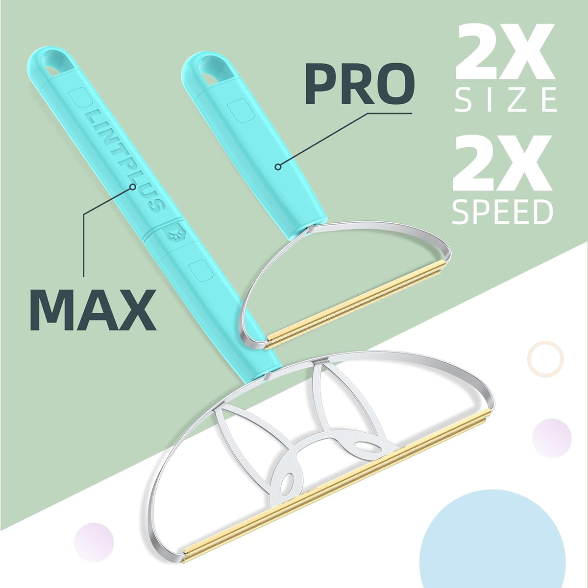 MAX & Pro LINTPLUS - Paquete de removedor de pelo de mascotas, 2 en 1, doble mango ajustable y fijo, herramientas grandes y compactas para alfombras, muebles, automóviles y espacios reducidos