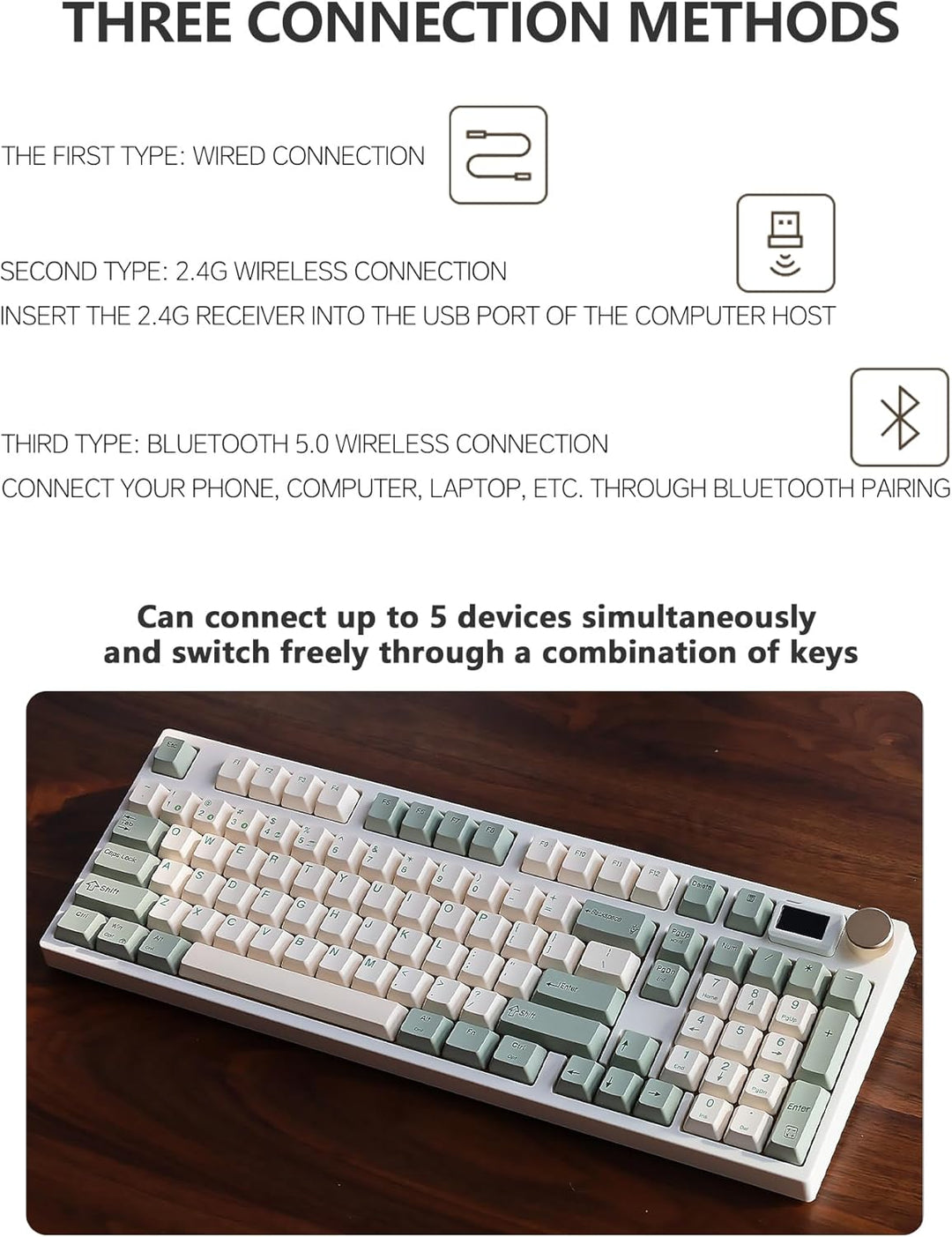 NJ98 Teclado mecánico inalámbrico personalizado con perilla de pant...