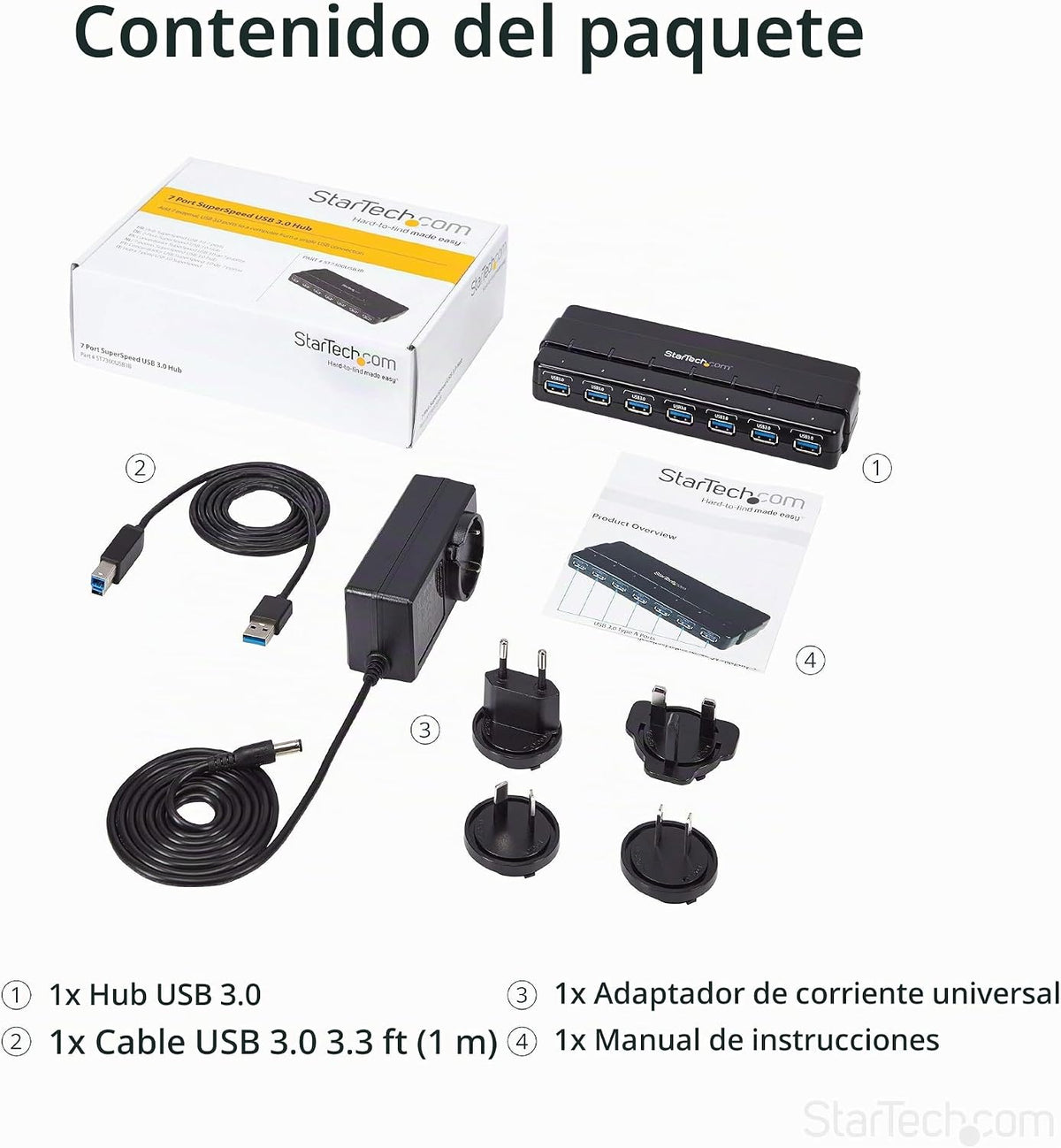 StarTech.com, ST7300USB3B, hub USB 3.0 de 7 puertos, alimentado